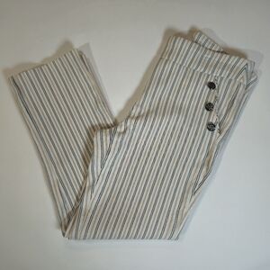 Kate Park Pants Womens‎ Size 10P Cream Multistripe Stretchy Waist Button Accent